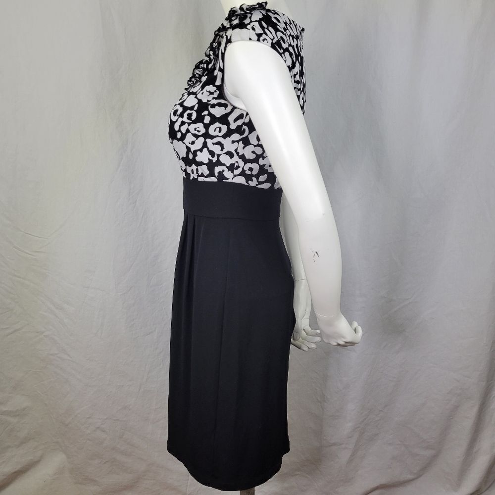 AB Studio Black‎ & White Ruffled Neck Dress - Picture 2 of 9